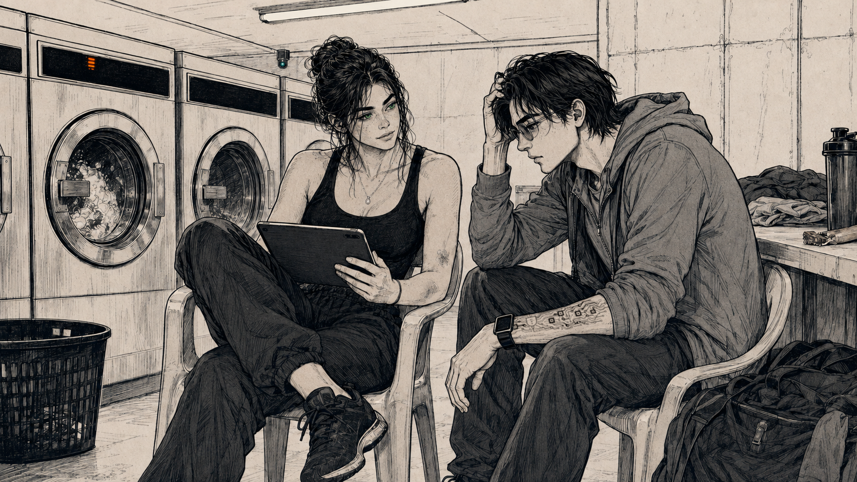 Cade and Cass in the basement laundry room.
