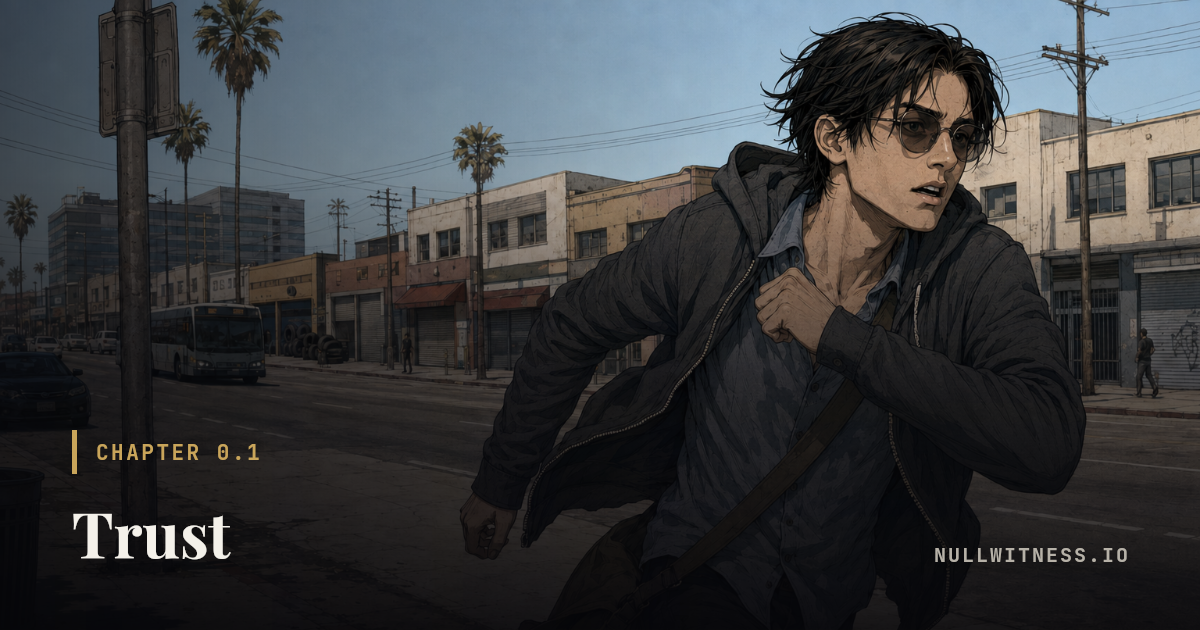 Chapter 0.1 · Trust — Null Witness. Chapter illustration with the title card.