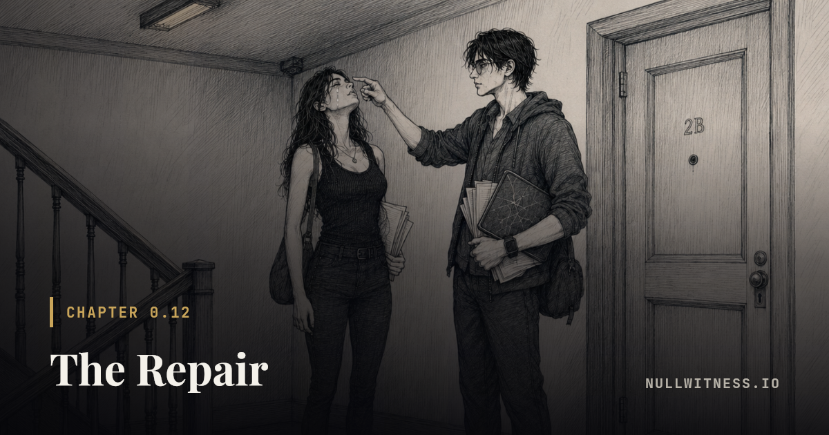 Chapter 0.12 · The Repair — Null Witness. Chapter illustration with the title card.