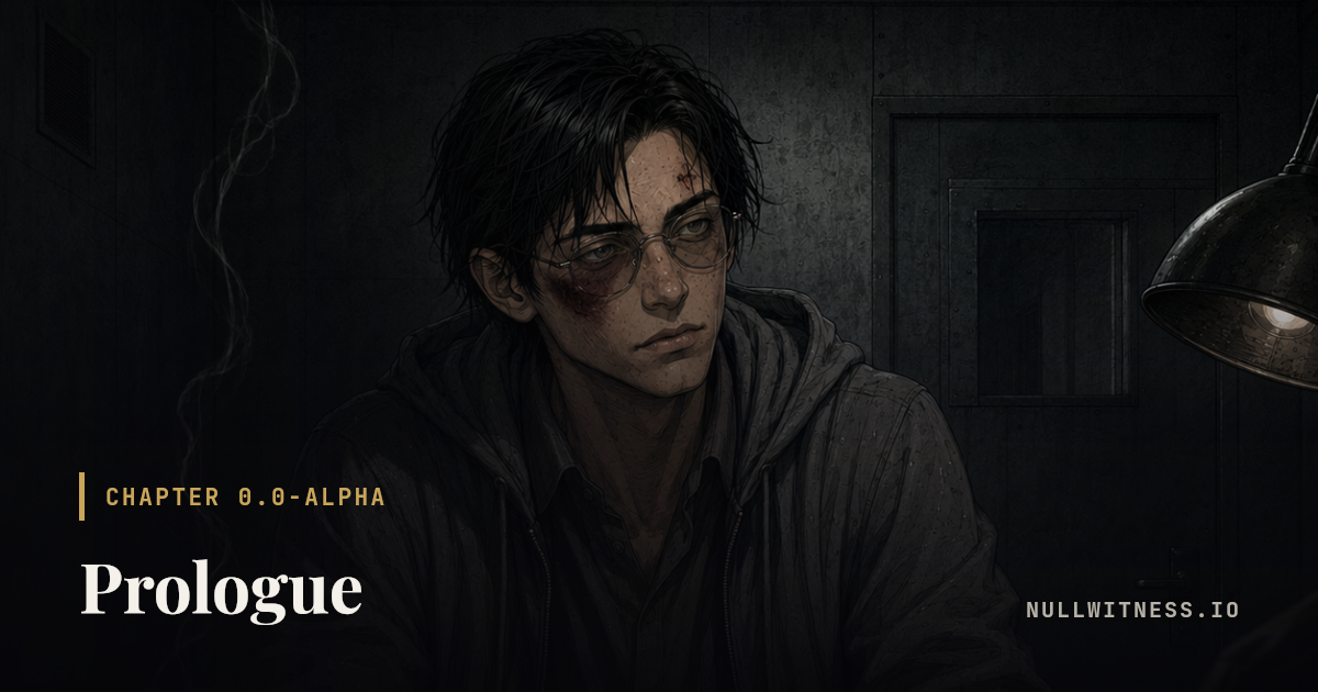 Chapter 0.0-alpha · Prologue — Null Witness. Chapter illustration with the title card.