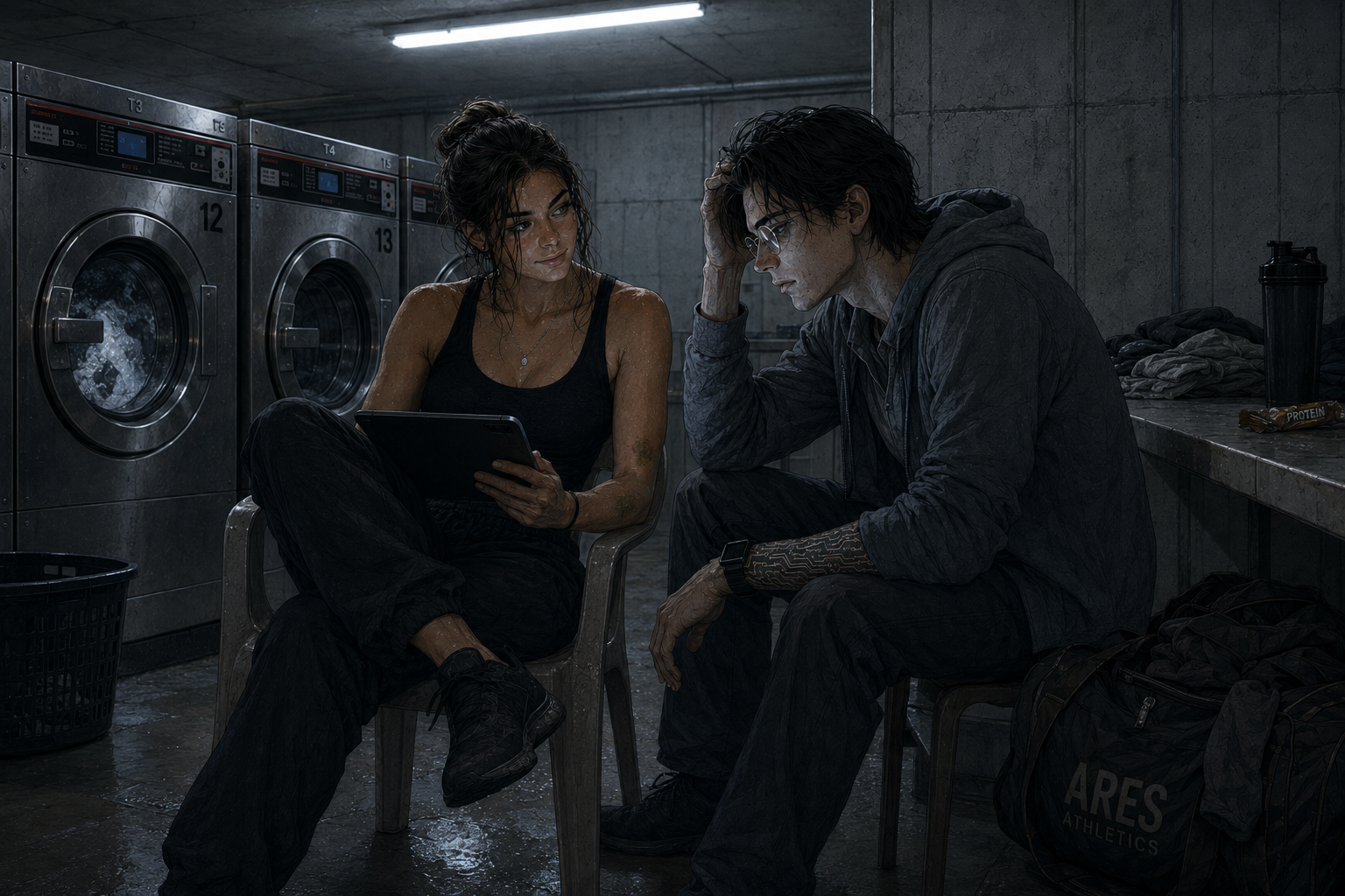 Cade and Cass in the basement laundry room.